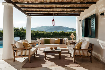 Greek style patio on a sunny day