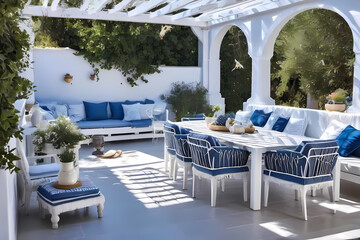 Greek style patio on a sunny day