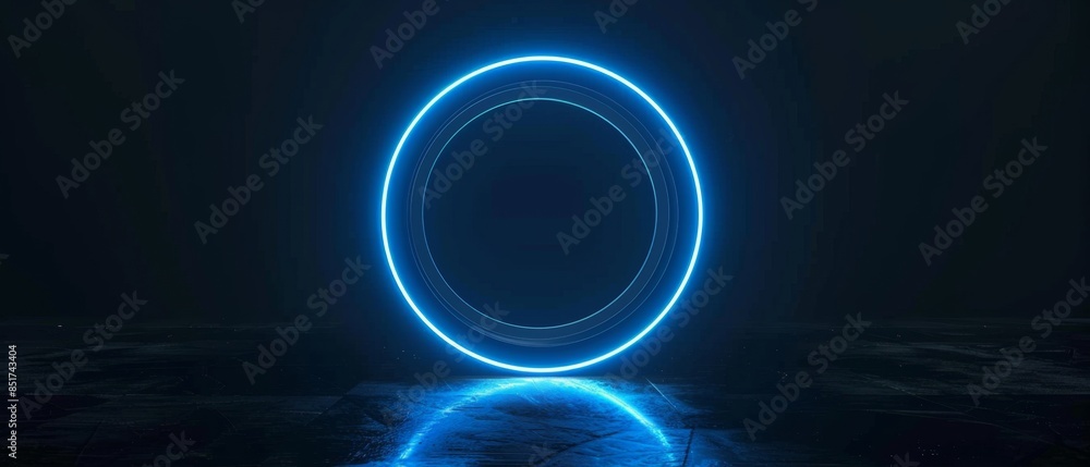 Poster tech hud circle design, glowing neon blue rings with pulsating light effects, creating a futuristic 