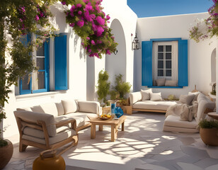 Greek style patio on a sunny day