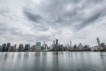 Manhattan skyline view from Gantry Plaza State Park in Long Island City, Queens, New York City. 
