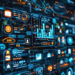 Fototapeta premium Futuristic Digital Interface with Orange and Blue Colors