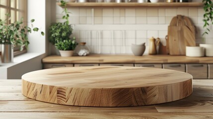 Wooden Cutting Board on Rustic Kitchen Countertop