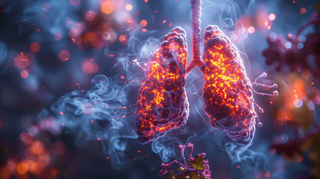 Photorealistic depiction of mucor mycosis lesions in the lungs of a Caucasian male