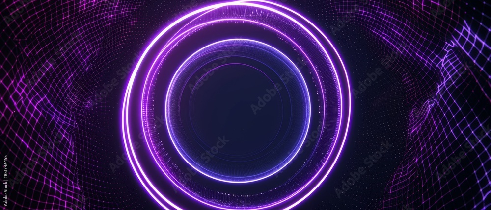 Aufkleber tech circle design, luminous neon green rings with subtle motion blur, creating a dynamic and futuri