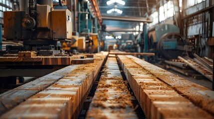 Fototapeta premium Machinery and Equipment in a Lumber Mill Processing Wood for Industrial Production