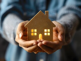 Hands Holding a House Icon Representing Home Insurance Protection and Investment Concept