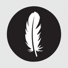 Simple flat feather doodle symbol, black vector illustration on transparent background