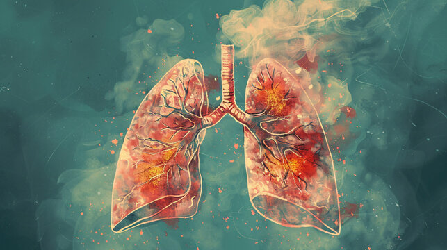 Vector drawing highlighting mucor mycosis lesions in the lungs