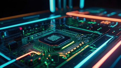 Fototapeta premium Circuit Board CPU Processor Initiating Digitalization and Data Processing