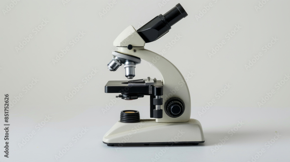 Poster laboratory microscope on white background. a close-up image of a laboratory microscope, set against 
