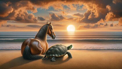 Turtle Rocking Horse A detailed, well-focused image of a horse and a turtle sitting side by ...