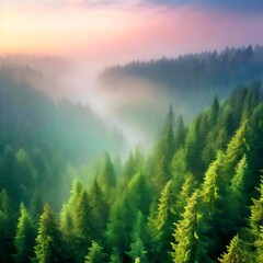 Obraz premium Abstraktion Ein nebliger Morgen im Kiefernwald. Abstrakter Hintergrund für Design 1.