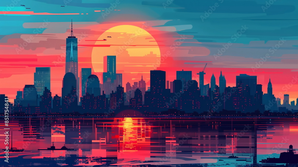 Wall mural city skyline at sunset