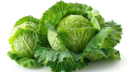 Photo of Savoy Cabbage - Brassica oleracea var. sabauda position center isolate on white background, clear focus, soft lighting