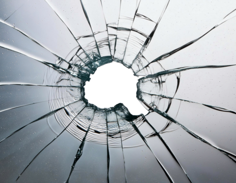 Clear checkered background visible through high resolution image of cracked glass