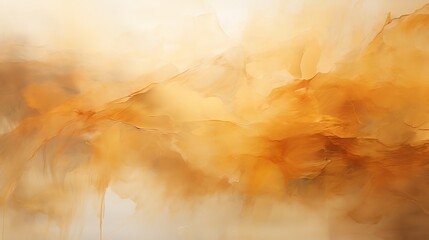 Abstract painting in warm orange and yellow hues with soft, flowing brushstrokes.