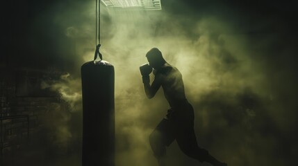 kickboxer on a dark background. The concept of mixed martial arts