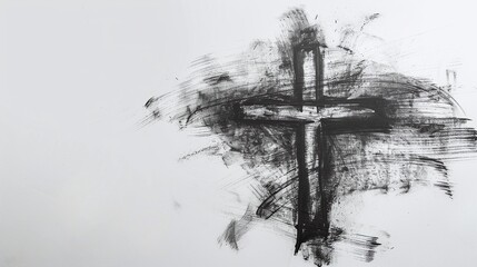 Obraz premium Drawing of cross in ash symbolizing religion sacrifice redemption Jesus Ash Wednesday lent Good Friday Copy space image Place for adding text or design