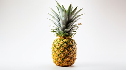 Fototapeta premium A fresh, ripe pineapple with a green crown, isolated on a white background, showcasing tropical fruit and healthy eating.