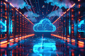 cloud computing transfer big data on internet. futuristic digital technology. a cloud computing technology illustration