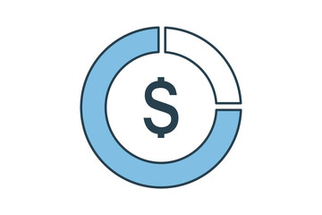 Pie chart icon. icon related to accounting. suitable for web site, app, user interfaces, printable etc. flat line icon style. simple vector design editable