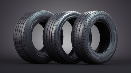 Various car tires with different tyre tread pattern on black background.  All texture were created me, illustration doesn´t contain any trademarks.