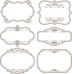 Set of vintage frames and borders isolated on white background.