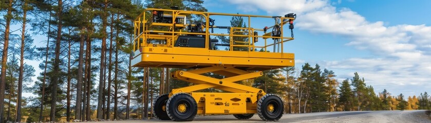 A yellow self - propelled articulated boom lift