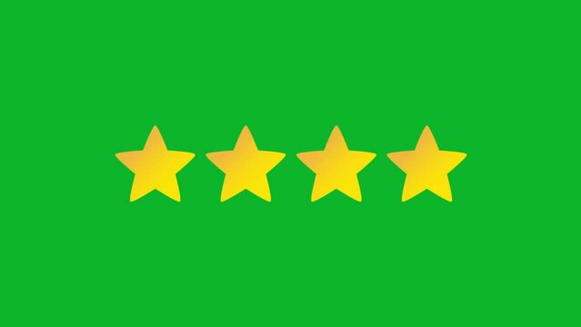 Four star rating. Animation of 4 stars. 4 star ranking. customer satisfaction. Green Screen footage. rating and feedbacks