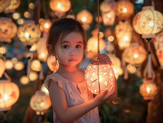 Young Girl Holding Lantern During Mid-Autumn Festival