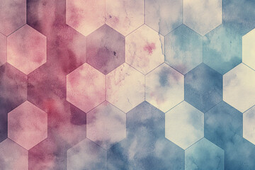 Hexagonal pattern with watercolor washes in pastel hues for an artistic touch, abstract background