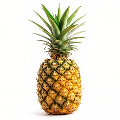 Fototapeta premium A vibrant image of a whole ripe pineapple standing upright on a white background, perfect for food and health themes