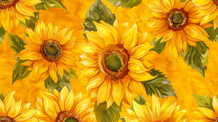 Fototapeta premium Sunflower wallpaper, several sunflower heads