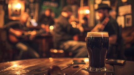 Cozy Irish Pub Scene with Live Music and a Pint of Beer