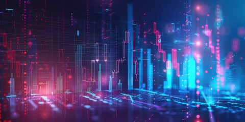Fototapeta premium Business graph stock market investment growth on blue background. Chart trading increase.