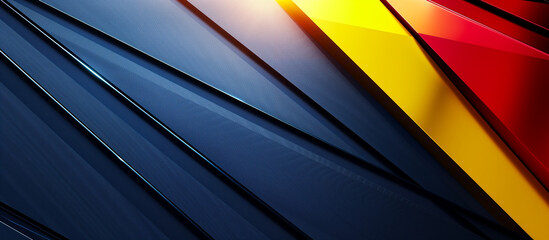 Obraz premium geometric metal chrome texture with empty space in blue, golden yellow, and red background