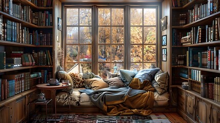 cozy reading nook with a built-in window seat