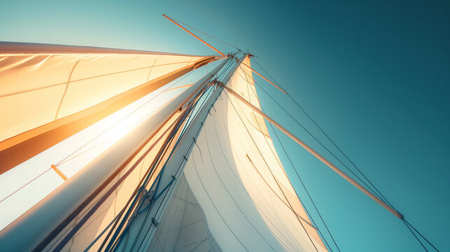 Sailboat mast reaching for the bright blue sky on a sunny day