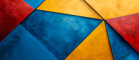 geometric metal chrome texture with empty space in blue, golden yellow, and red background