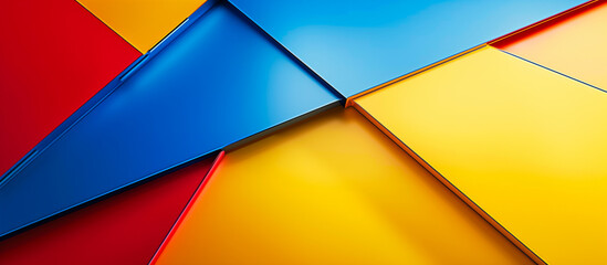 Fototapeta premium geometric metal chrome texture with empty space in blue, golden yellow, and red background