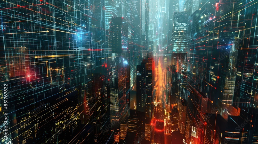 Poster abstract ai visualizations overseeing smart city advancements and technological integration