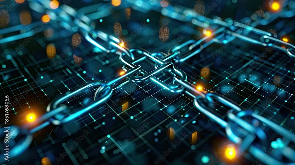 Poster abstract digital innovation concept with glowing blockchain and cryptocurrency symbols