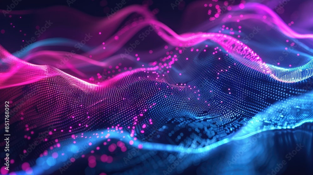 Poster abstract digital technology background with holographic elements and data streams