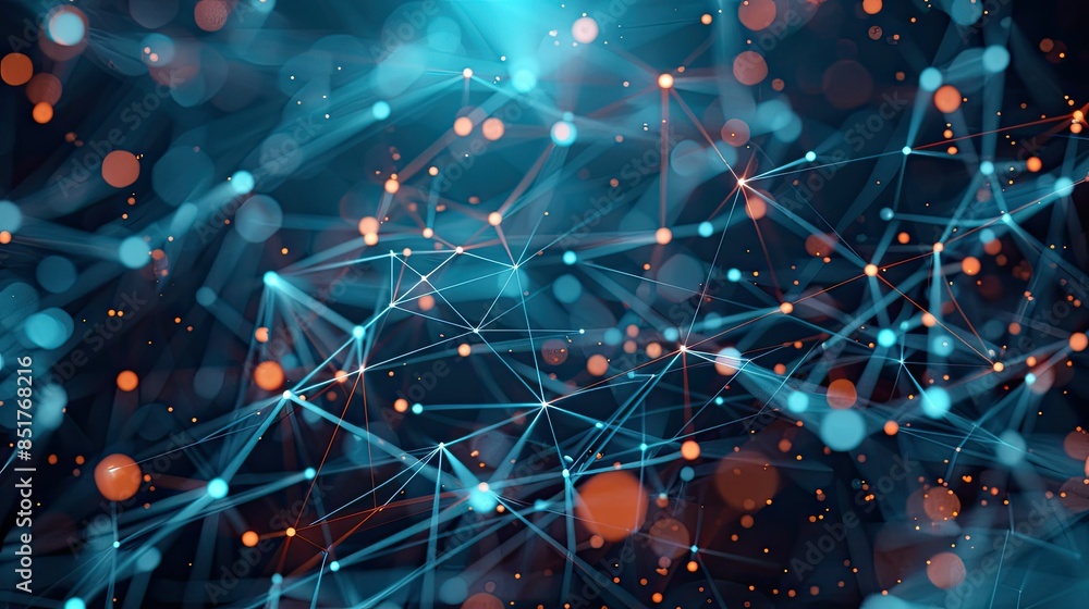 Poster abstract digital technology design featuring interconnected digital nodes and lines