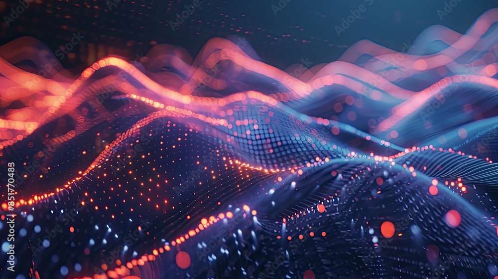 Poster dynamic particle waves creating a visually striking tech background