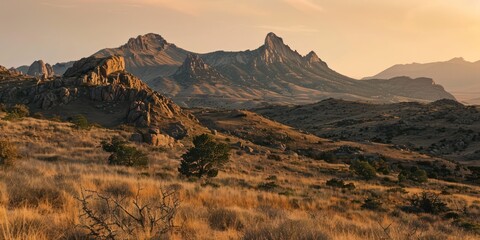 Fototapeta premium Dawn over the snow capped mountains. Snowy mountain peak at dawn. Sunrise in mountains. Mountain sunrise landscape