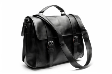 Naklejka premium black leather business bag isolated on white background