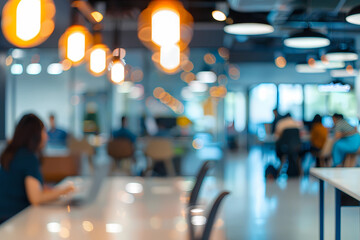 Business office with blurred people casual wear, with blurred bokeh background