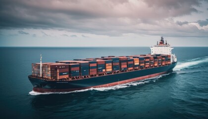 Cutting through the ocean waves, this colossal container ship transports goods across continents, reflecting the heartbeat of international commerce